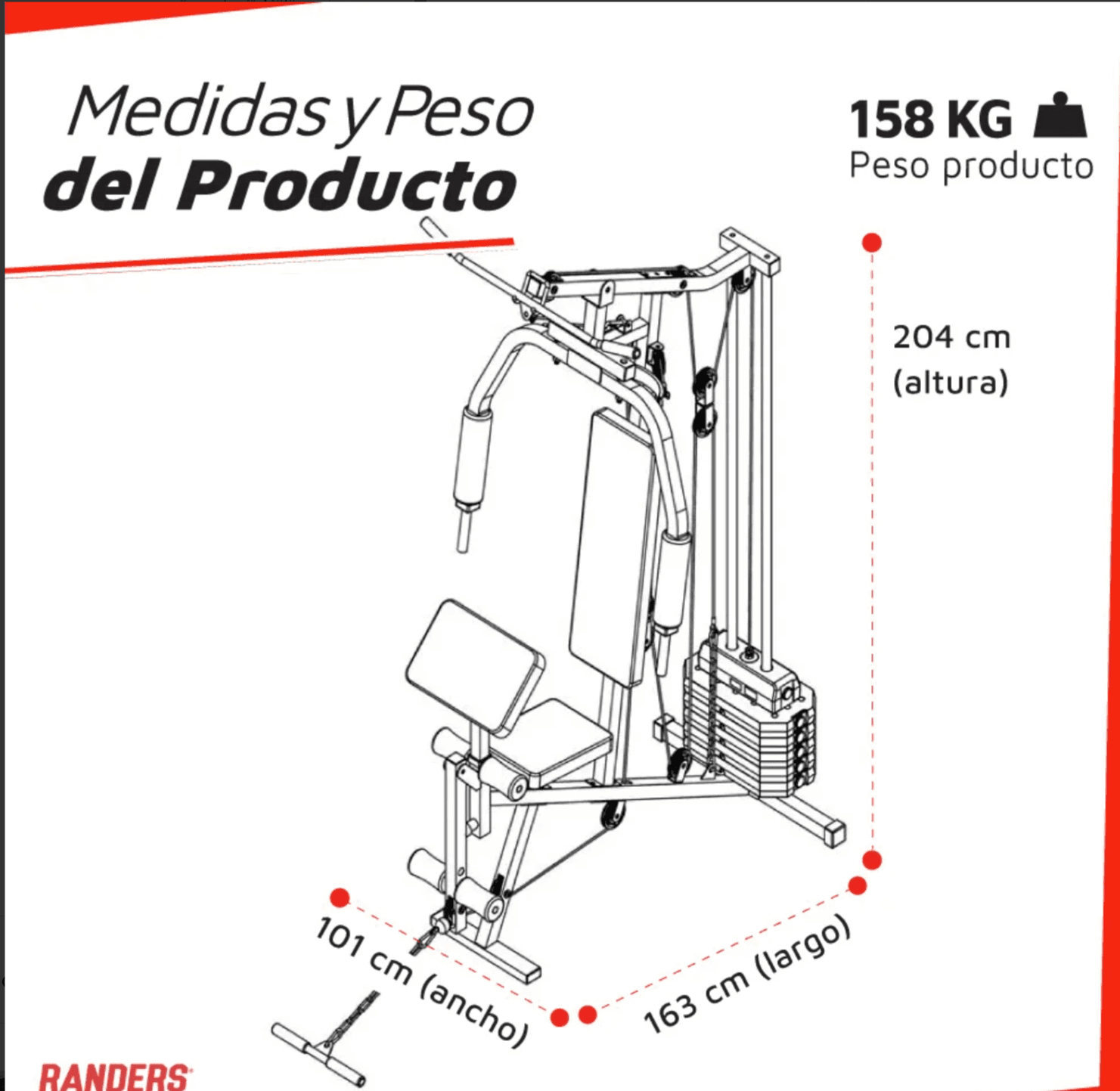 Banco de gimnasio Randers de ejemplo medidas