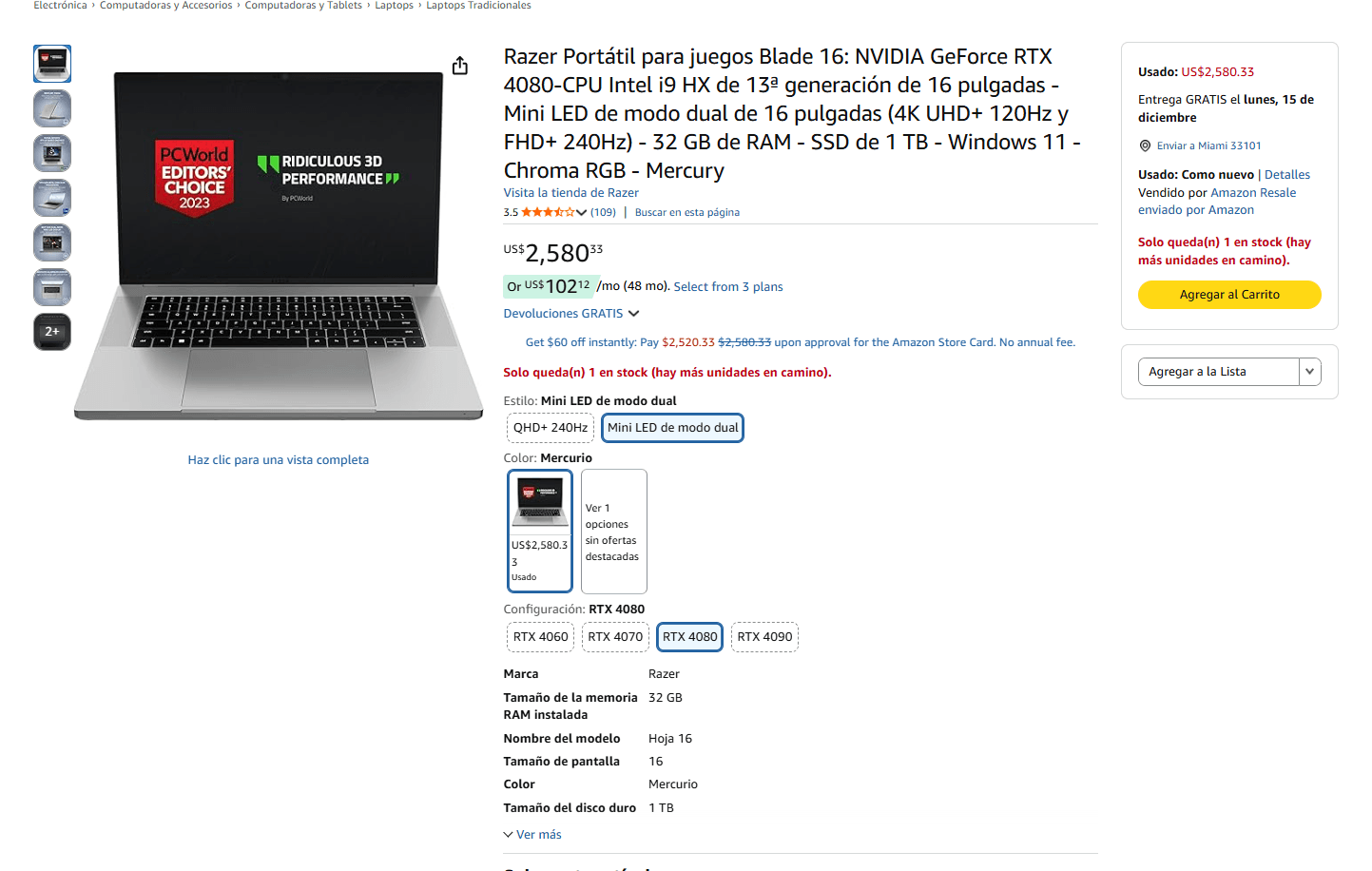 Laptop Razer Blade 16 con iluminación RGB